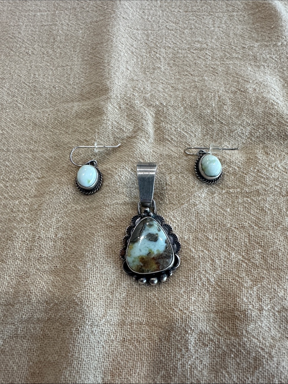 Sterling Silver Turquoise Pendant and Earrings Set - Light Blue Stone Wild Horse
